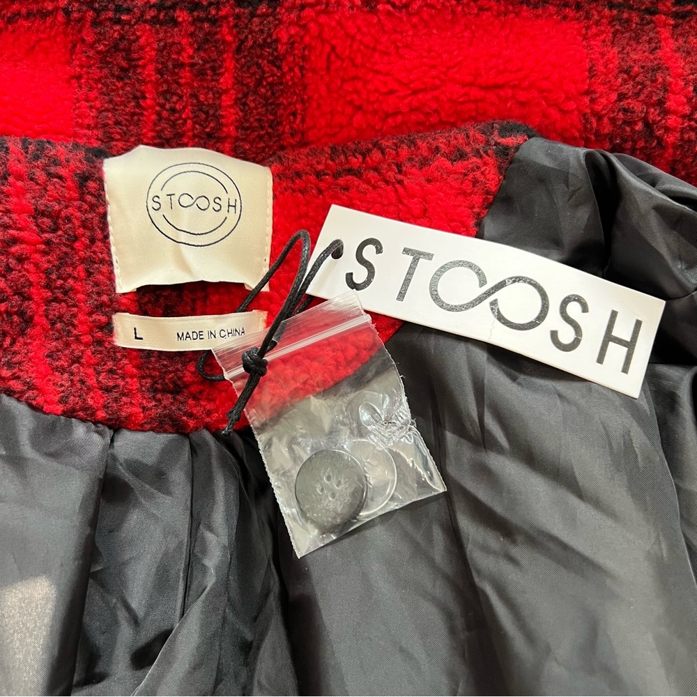 Stoosh Peacoat Jacket Double Breasted in Red and Black Plaid Size L - Picture 8 of 11